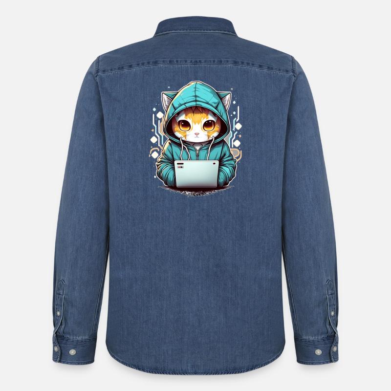 Coding cat - Männer Jeanshemd Organic von Stanley/Stella - verwaschenes Mittelblau 