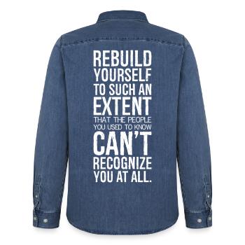 reconstruisez-vous à tel point que les gens - Chemise en denim homme bio Stanley/Stella - bleu moyen délavé  - Dos - AI Model Male 185 light (185cm)