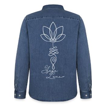 Amoureux du yoga Fleur de lotus Spiritualité Méditation - Chemise en denim homme bio Stanley/Stella - bleu moyen délavé  - Dos - AI Model Male 185 light (185cm)