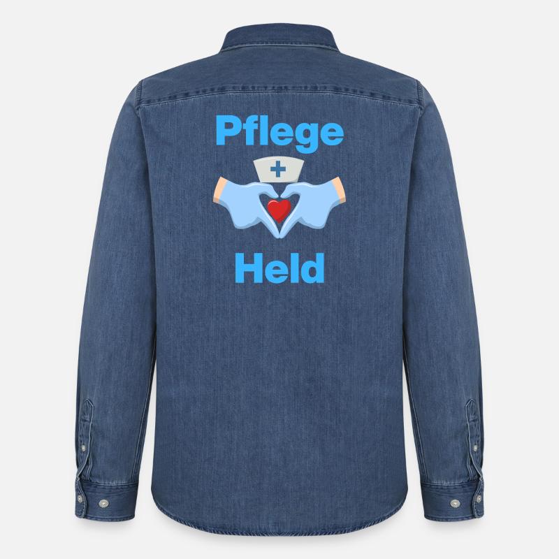 Pflegeheld – Mit Herz und Handschuhen - Männer Jeanshemd Organic von Stanley/Stella - verwaschenes Mittelblau 