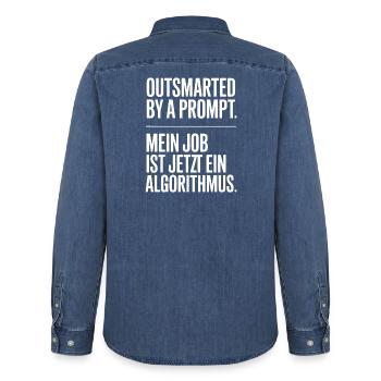 Outsmarted by a Prompt – Job als Algorithmus - Männer Jeanshemd Organic von Stanley/Stella - verwaschenes Mittelblau  - Hinten - AI Model Male 185 light (185cm)