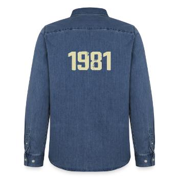 Jubiläum 1981 - Männer Jeanshemd Organic von Stanley/Stella - verwaschenes Mittelblau  - Hinten - AI Model Male 185 light (185cm)