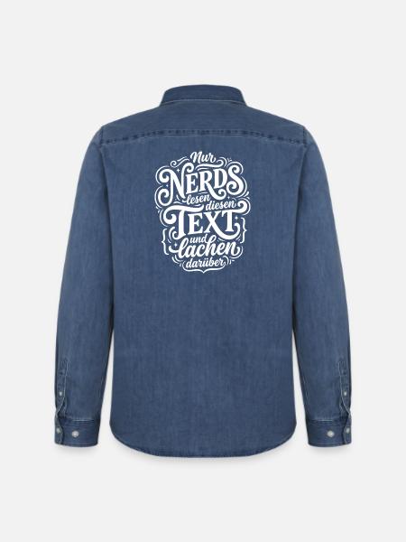 Nerd liest Text Humor Spruch - Männer Jeanshemd Organic von Stanley/Stella - verwaschenes Mittelblau 
