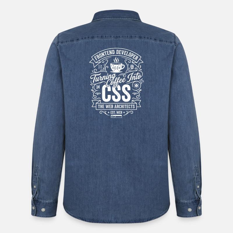 Frontend Coffee CSS Tee - Denimskjorta herr ekologisk Stanley/Stella - mellanblå tvättad 