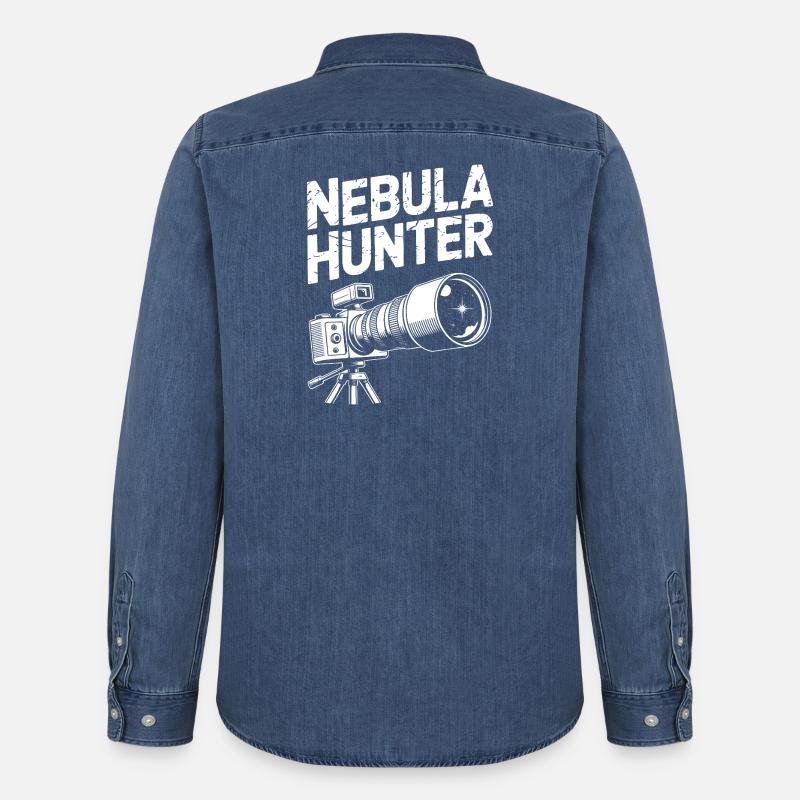 Nebula Hunter Teleskopkunst - Männer Jeanshemd Organic von Stanley/Stella - verwaschenes Mittelblau 
