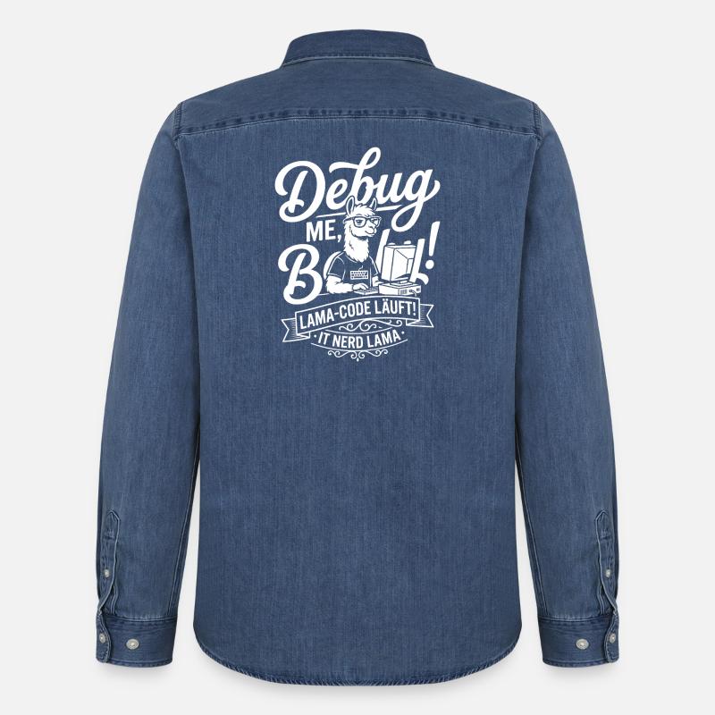 Lama Code Debug Design - Men’s Organic Denim Shirt by Stanley/Stella - mid washy 