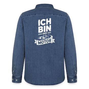 Ich bin der Motor Fahrrad - Männer Jeanshemd Organic von Stanley/Stella - verwaschenes Mittelblau  - Hinten - AI Model Male 185 light (185cm)