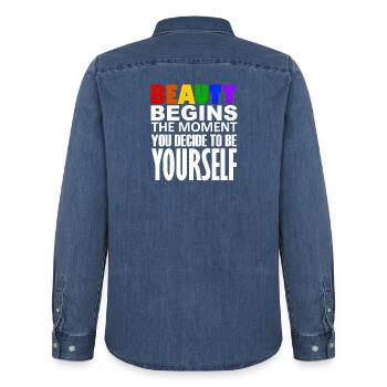LGBTQIA+ - Männer Jeanshemd Organic von Stanley/Stella - verwaschenes Mittelblau  - Hinten - AI Model Male 185 light (185cm)