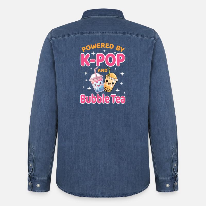 K-Pop et Bubble Tea Corée - Chemise en denim homme bio Stanley/Stella - bleu moyen délavé 