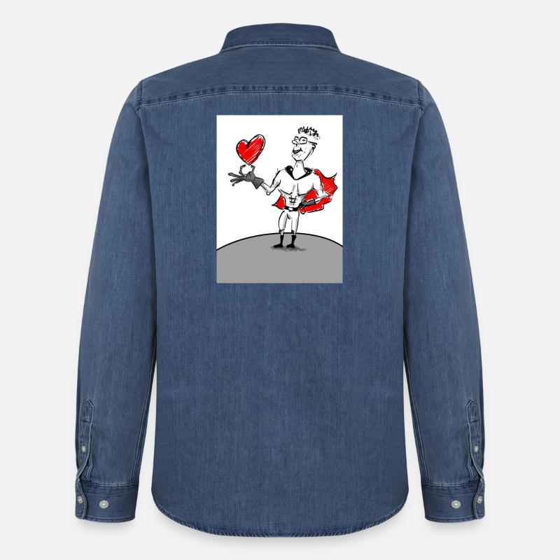 Herzheld: Superheld mit Herz - Männer Jeanshemd Organic von Stanley/Stella - verwaschenes Mittelblau 