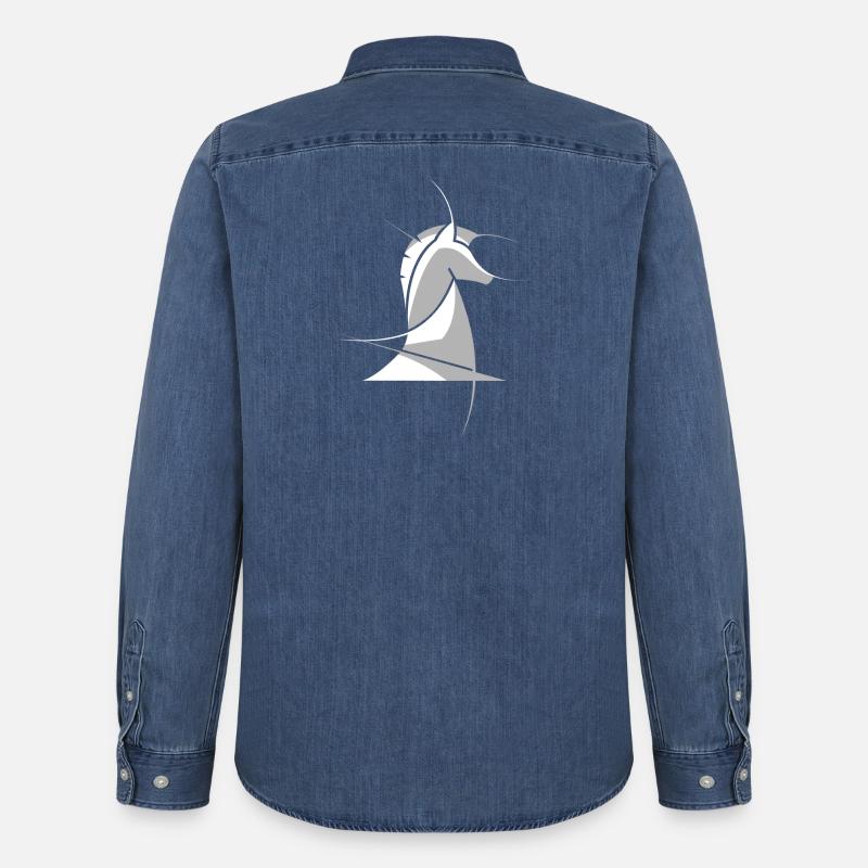 Schachpferd abstrakt – Minimal Chess Design - Männer Jeanshemd Organic von Stanley/Stella - verwaschenes Mittelblau 