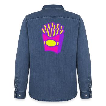 Frites Pop Art - Chemise en denim homme bio Stanley/Stella - bleu moyen délavé  - Dos - AI Model Male 185 light (185cm)