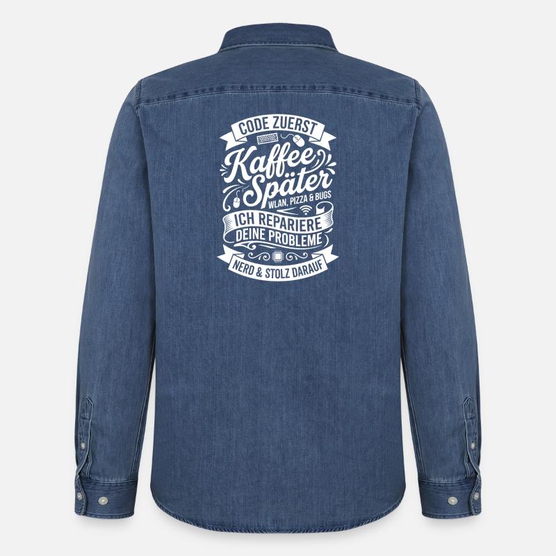 Code zuerst Kaffee Später - Männer Jeanshemd Organic von Stanley/Stella - verwaschenes Mittelblau 