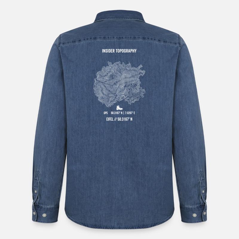 Topografia dell'Eifel Coordinate GPS per escursioni - Camicia in denim uomo bio di Stanley/Stella - blu medio slavato 