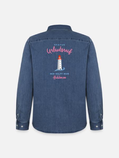 Hiddensee, Leuchtturm Dornbusch, Urlaubsreif - Männer Jeanshemd Organic von Stanley/Stella - verwaschenes Mittelblau