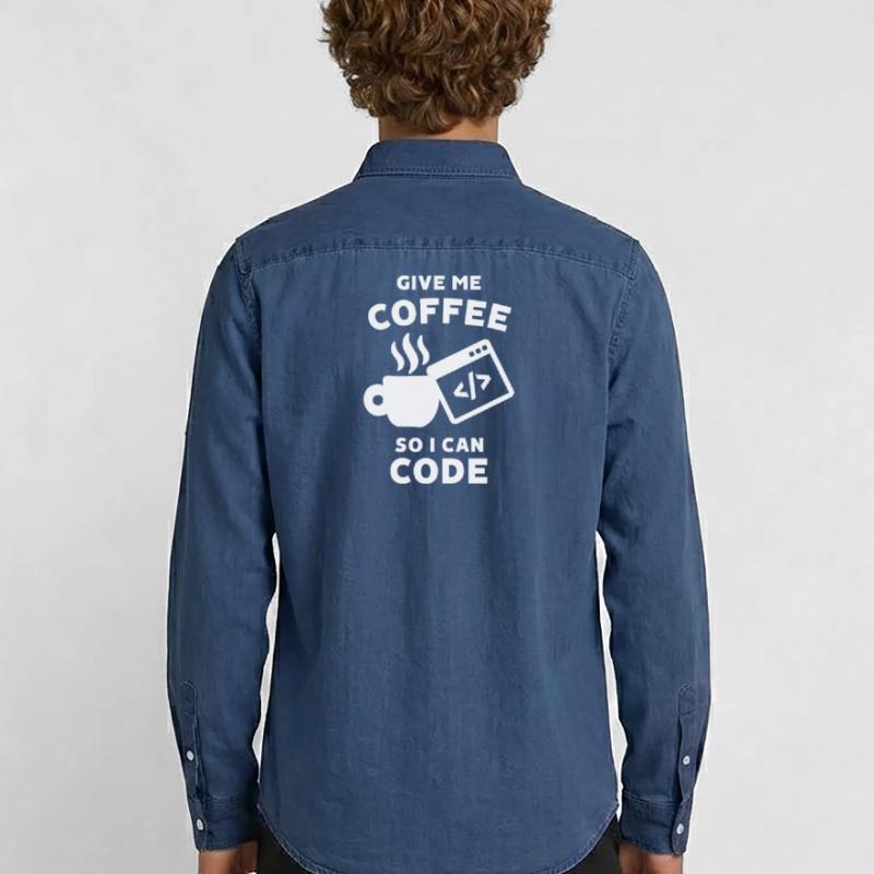 Career Statement Work Coder Make Money Men’s Organic Denim Shirt by Stanley/Stella