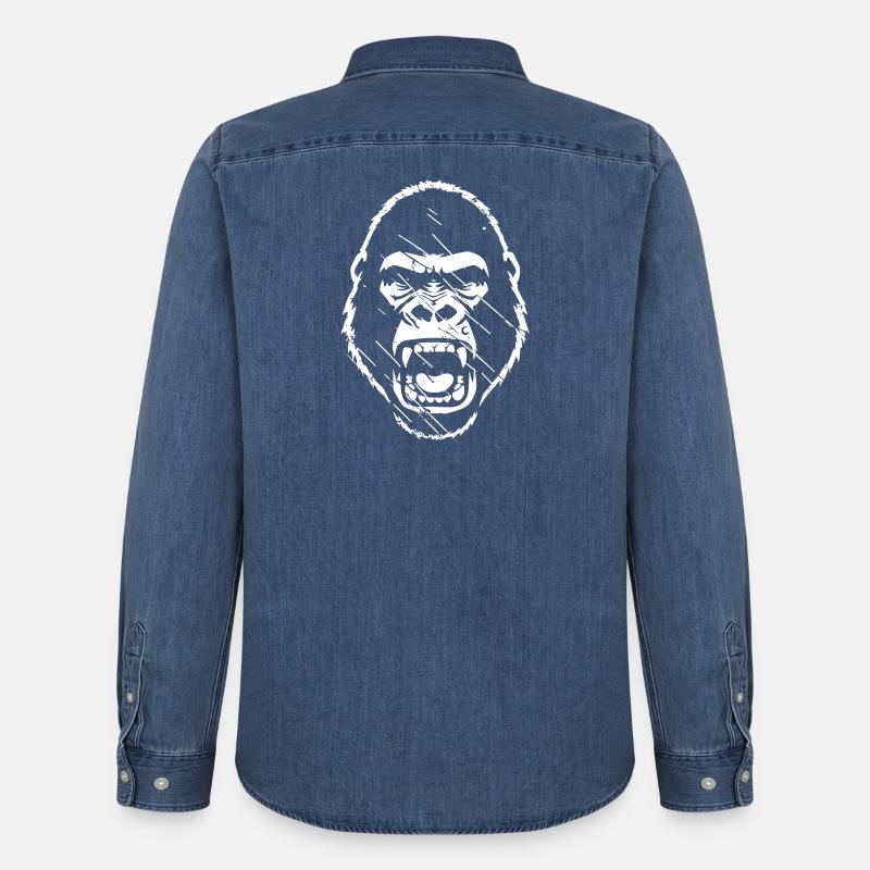 wuetender-gorilla-stencil-grunge-vector_path130 - Männer Jeanshemd Organic von Stanley/Stella - verwaschenes Mittelblau 
