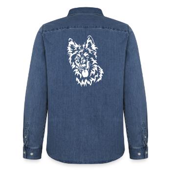 Tiger Head "Black Edition" - Men’s Organic Denim Shirt by Stanley/Stella - mid washy  - Back - AI Model Male 185 light (185cm)