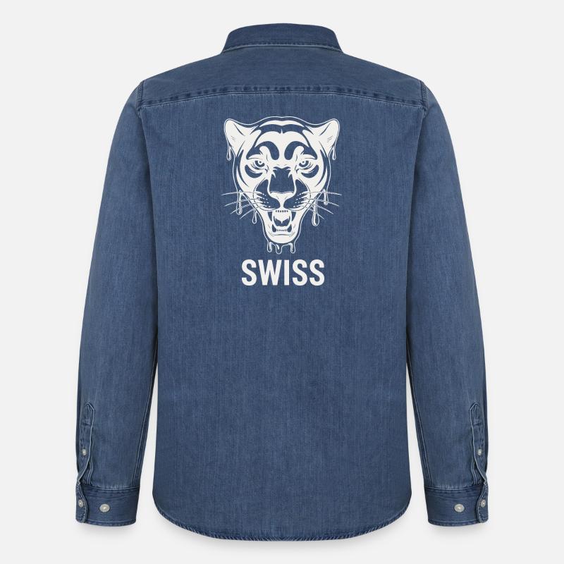 Tropfender Tigerkopf Schweizer Stil - Männer Jeanshemd Organic von Stanley/Stella - verwaschenes Mittelblau 