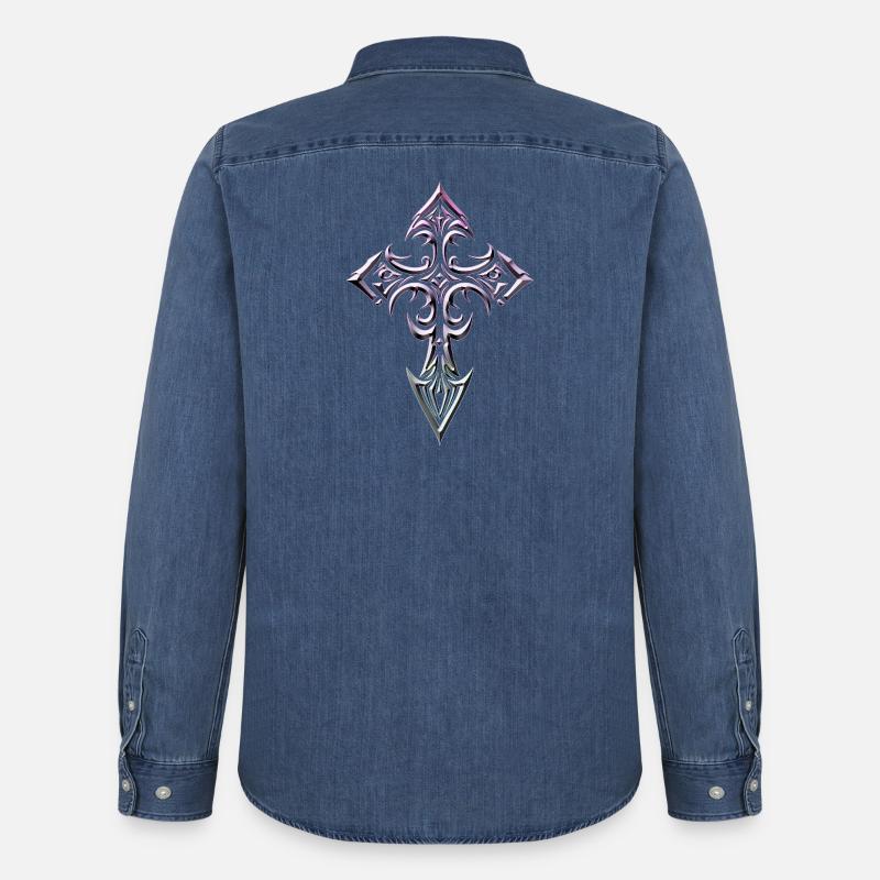 Gradient Gothic Cross Glyphe - Männer Jeanshemd Organic von Stanley/Stella - verwaschenes Mittelblau 