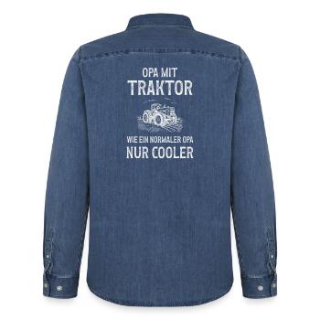 Bauer Opa Traktor Lustig Geschenk - Männer Jeanshemd Organic von Stanley/Stella - verwaschenes Mittelblau  - Hinten - AI Model Male 185 light (185cm)