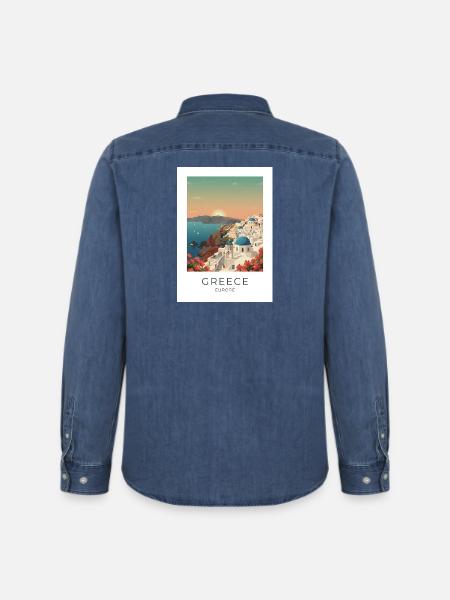 Santorini Sunset Coastal View - Men’s Organic Denim Shirt by Stanley/Stella - mid washy 