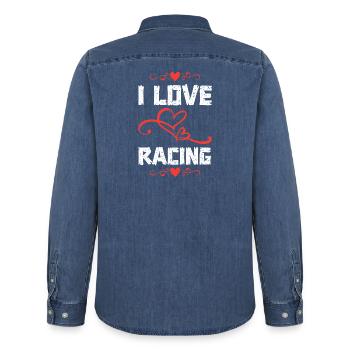 I Love Racing - Männer Jeanshemd Organic von Stanley/Stella - verwaschenes Mittelblau  - Hinten - AI Model Male 185 light (185cm)