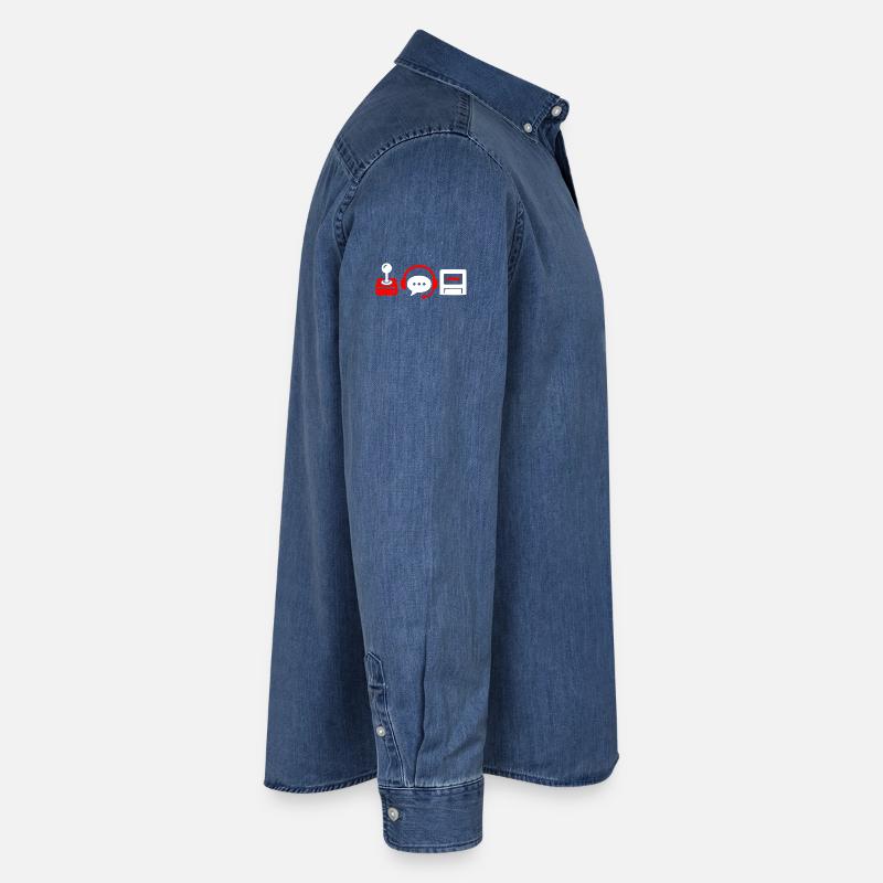 Retro controller, PC and headset Men’s Organic Denim Shirt by Stanley/Stella