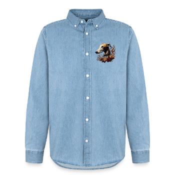 Greyhound Head Autumn Rosary - Men’s Organic Denim Shirt by Stanley/Stella - light wash - Front - AI Model Male 185 light (185cm)
