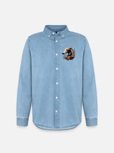 Greyhoundkopf Herbstrosenkranz - Männer Jeanshemd Organic von Stanley/Stella - verwaschenes Hellblau