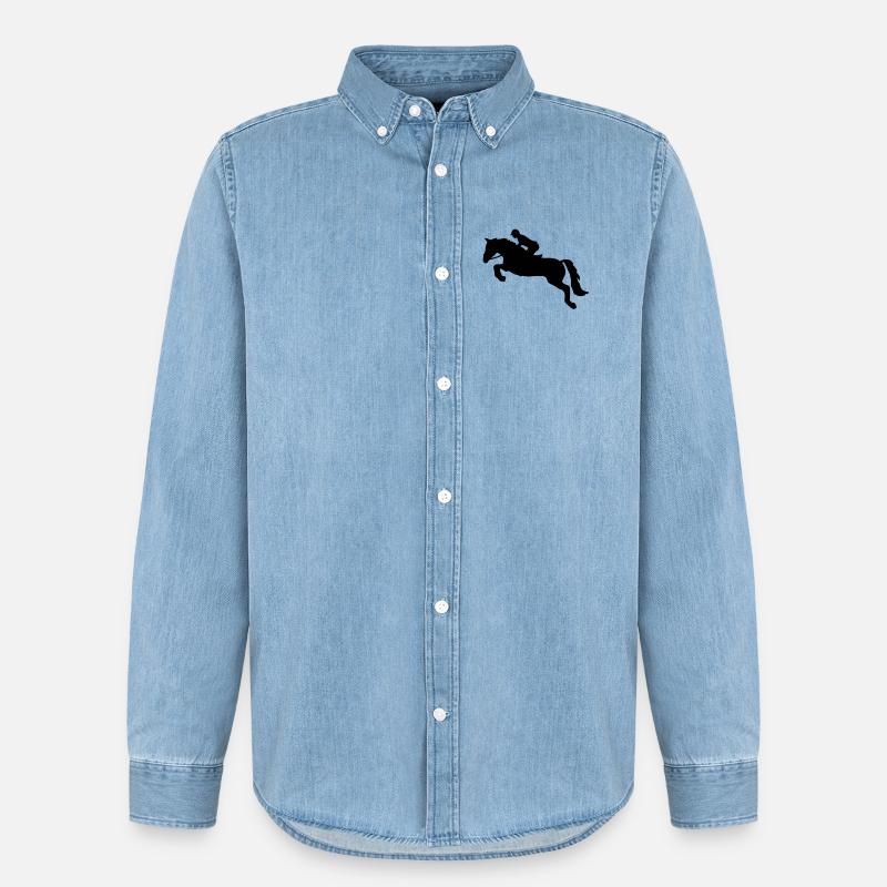 Springreiten - Männer Jeanshemd Organic von Stanley/Stella - verwaschenes Hellblau