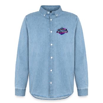 The Audacity of the Future 2025 - Men’s Organic Denim Shirt by Stanley/Stella - light wash - Front - AI Model Male 185 light (185cm)