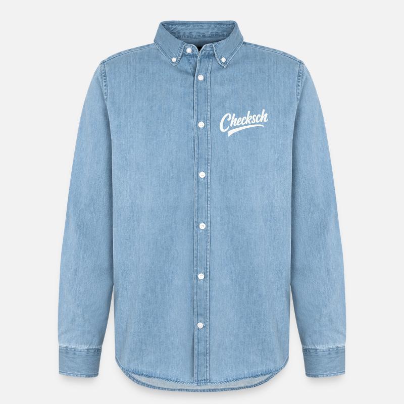 Checksch Retro Script - Männer Jeanshemd Organic von Stanley/Stella - verwaschenes Hellblau