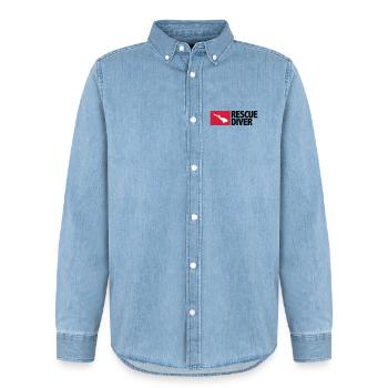 Rescue Diver - Men’s Organic Denim Shirt by Stanley/Stella - light wash - Front - AI Model Male 185 light (185cm)