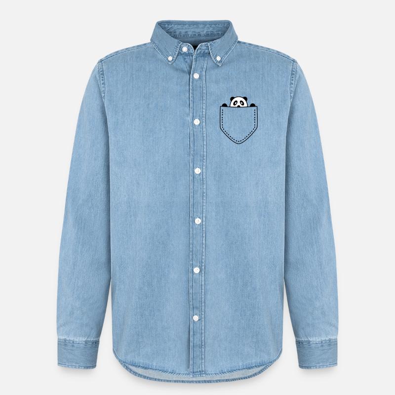 Panda in der Tasche - Männer Jeanshemd Organic von Stanley/Stella - verwaschenes Hellblau