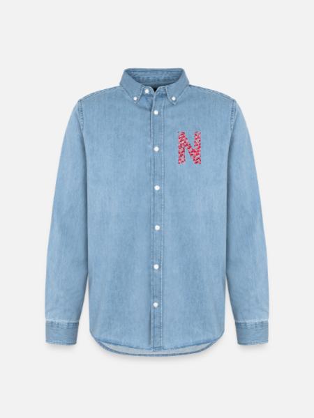 Kiss Hemd - Buchstabe N - Männer Jeanshemd Organic von Stanley/Stella - verwaschenes Hellblau
