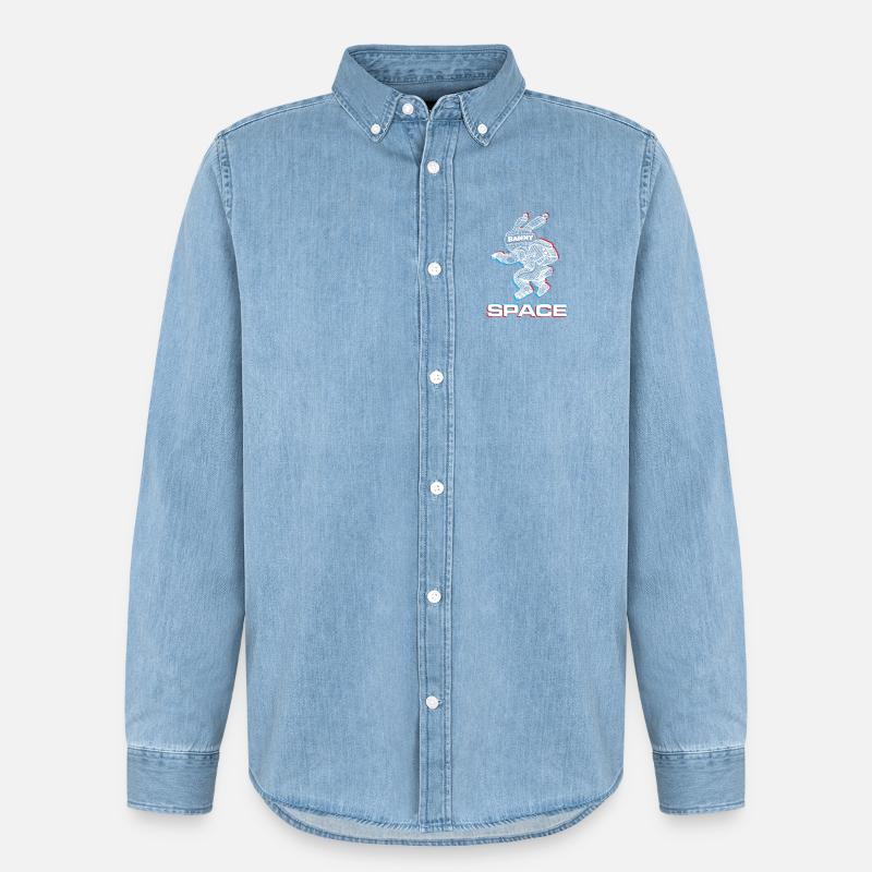 Abstrakter Space Bunny mit 3D-Effekt - Männer Jeanshemd Organic von Stanley/Stella - verwaschenes Hellblau