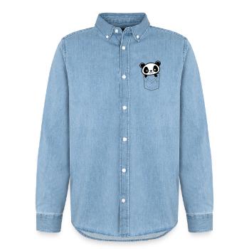 Panda lugt aus der Tasche - Männer Jeanshemd Organic von Stanley/Stella - verwaschenes Hellblau - Vorne - AI Model Male 185 light (185cm)