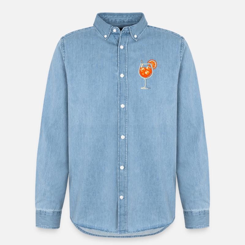 Party Spritz Glas Geschenkidee - Männer Jeanshemd Organic von Stanley/Stella - verwaschenes Hellblau