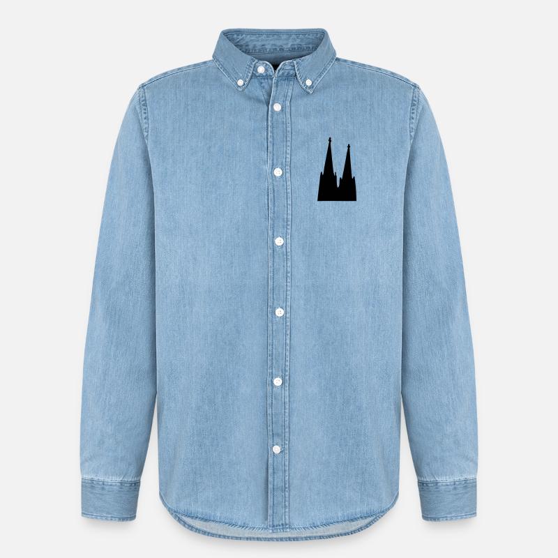 Der Kölner Dom zu Köln - Männer Jeanshemd Organic von Stanley/Stella - verwaschenes Hellblau
