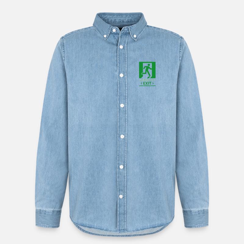 Emergency Exit Basic Green - Men’s Organic Denim Shirt by Stanley/Stella - light wash