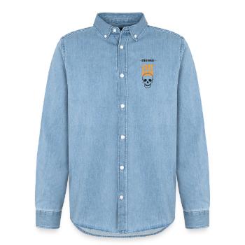 Stay Bare Skull Streetwear - Men’s Organic Denim Shirt by Stanley/Stella - light wash - Front - AI Model Male 185 light (185cm)