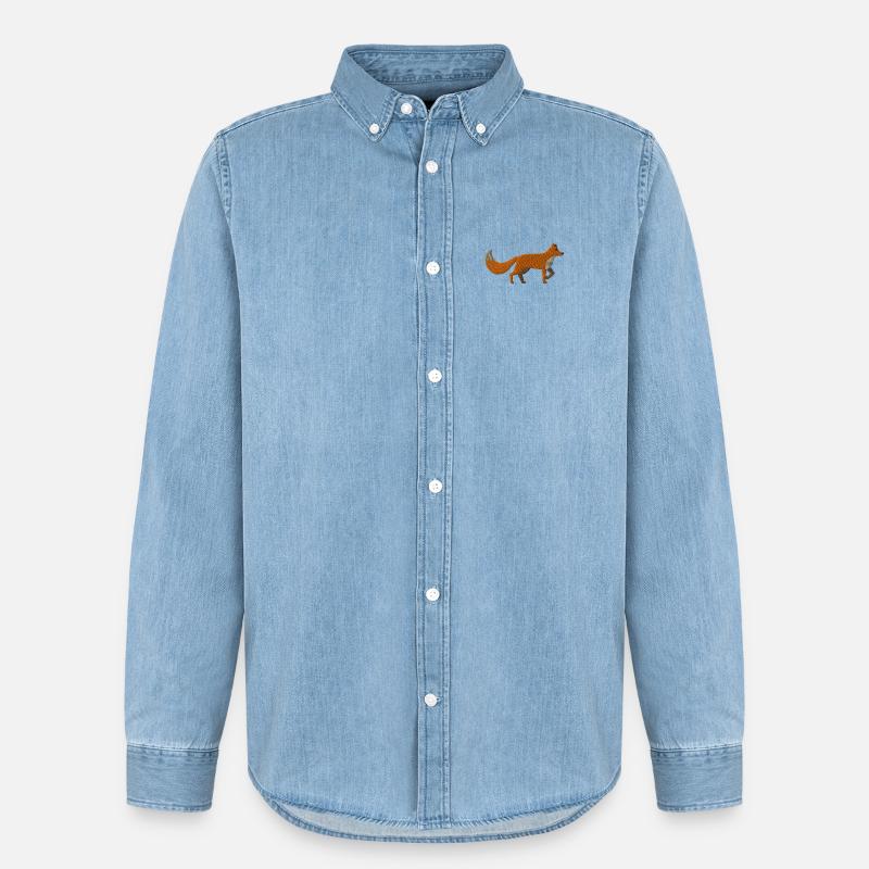 Volpe ricamata - Camicia in denim uomo bio di Stanley/Stella - azzurro chiaro slavato