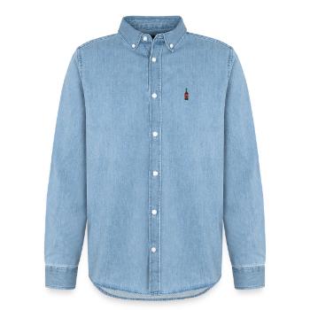 Bouteille de vin brodée - Chemise en denim homme bio Stanley/Stella - bleu clair délavé - Devant - AI Model Male 185 light (185cm)