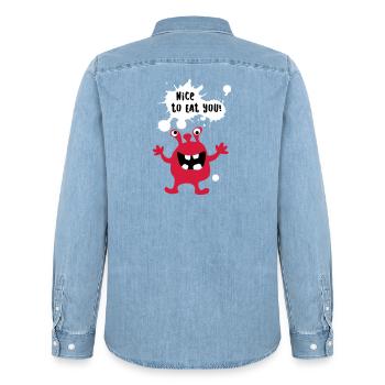 Monster Cool Comics Quotes Funny Fun - Men’s Organic Denim Shirt by Stanley/Stella - light wash - Back - AI Model Male 185 light (185cm)