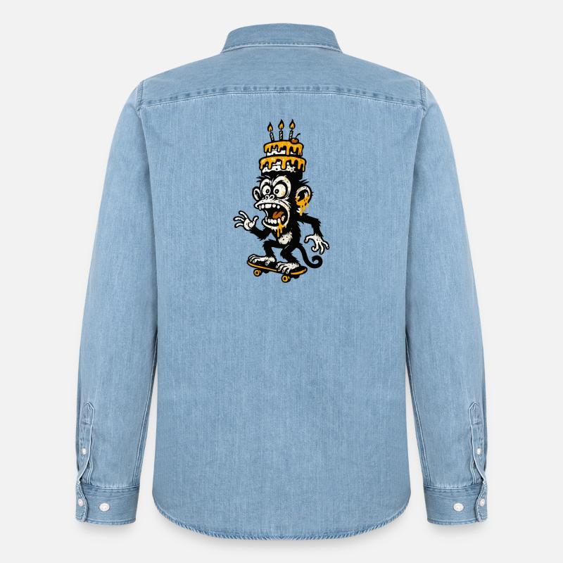 Absurde Affen Geburtstagstorte Illustration - Männer Jeanshemd Organic von Stanley/Stella - verwaschenes Hellblau