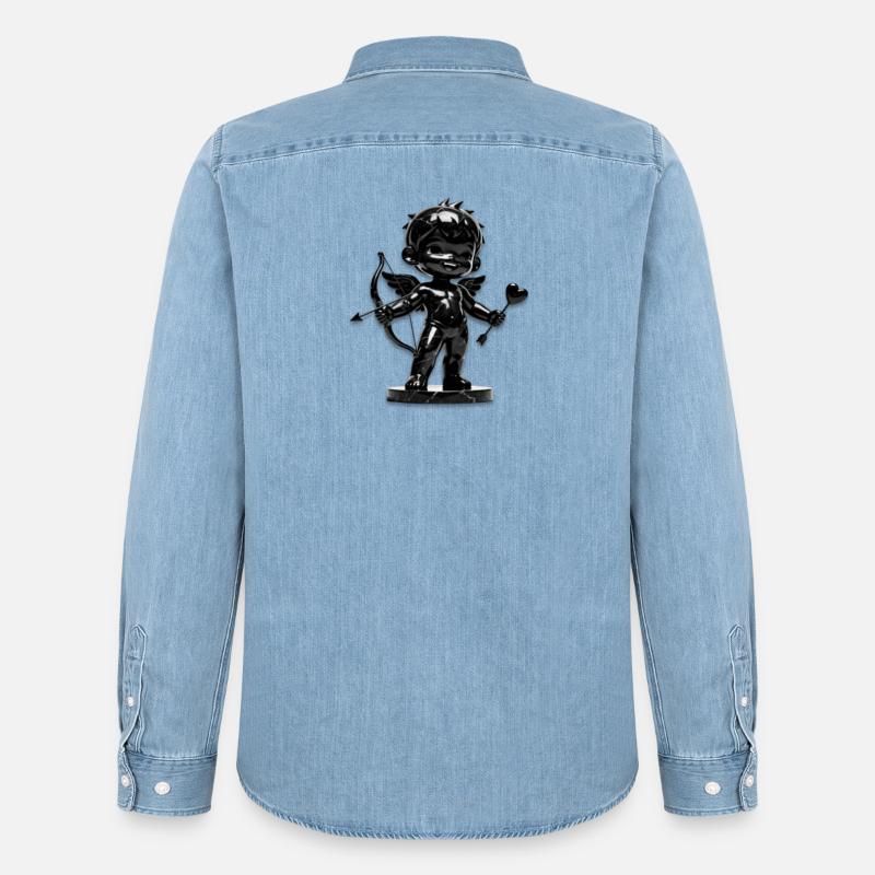 Schwarzer Amor mit Bogen - Männer Jeanshemd Organic von Stanley/Stella - verwaschenes Hellblau