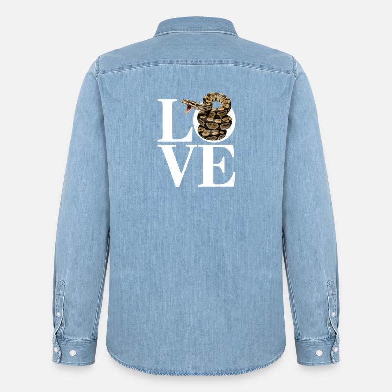 Königspython Schlangen LOVE Terrarium Python - Männer Jeanshemd Organic von Stanley/Stella - verwaschenes Hellblau