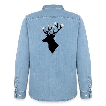 Jaune papillon tête de cerf - Chemise en denim homme bio Stanley/Stella - bleu clair délavé - Dos - AI Model Male 185 light (185cm)