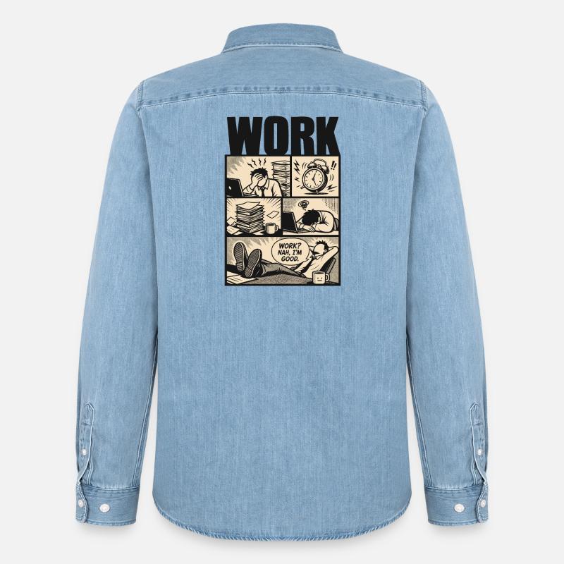 Work Nah Im Good Meme - Männer Jeanshemd Organic von Stanley/Stella - verwaschenes Hellblau